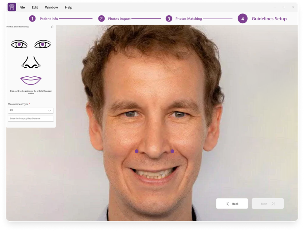 Improved guideline setup with facial feature icons and automated placement tools